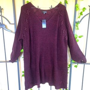 a.n.a Tunic Sweater 3X Wine Black V Neck Medium Knit Top Plus Sz Woman New